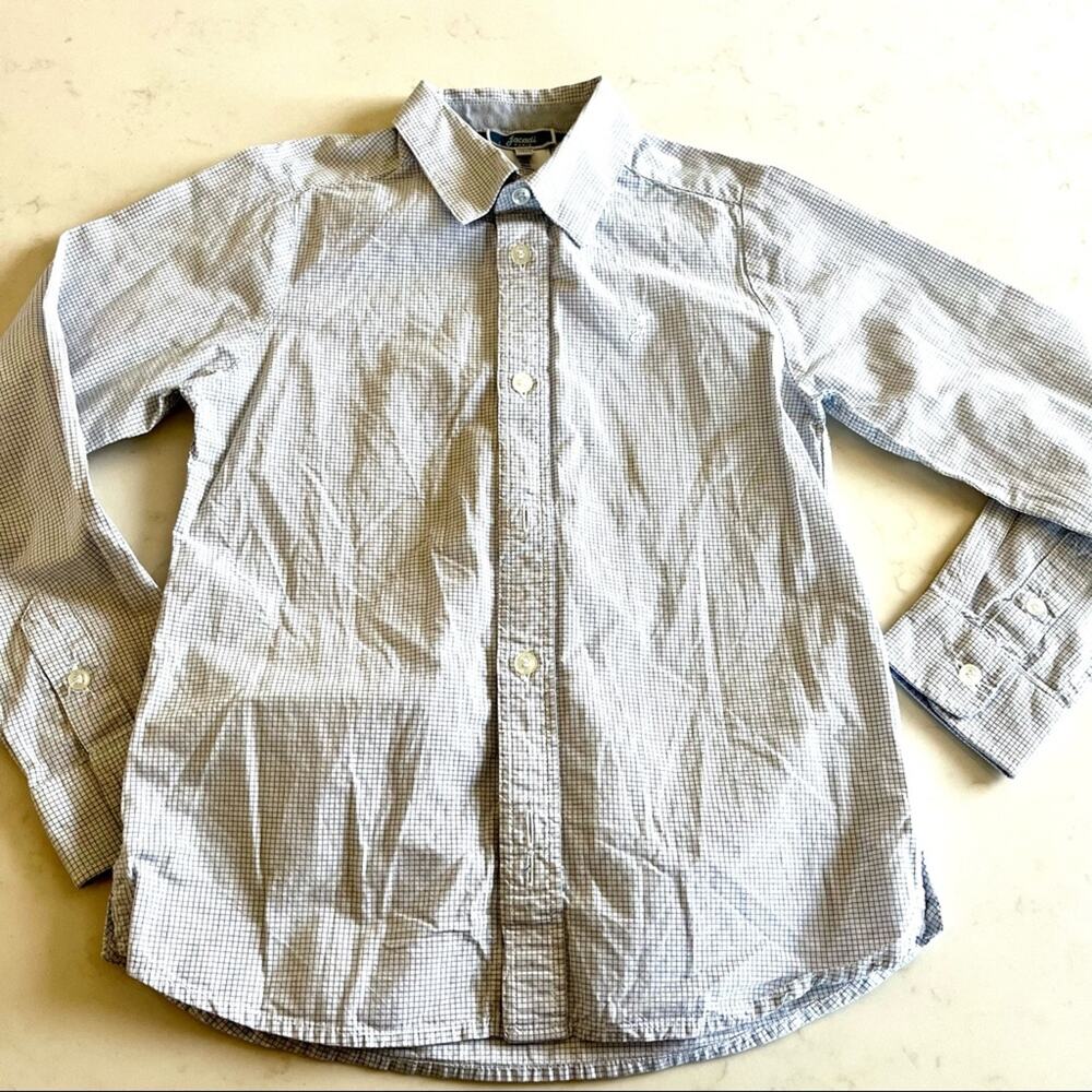 Jacadi boys small plaid white blue button down dress shirt size 6